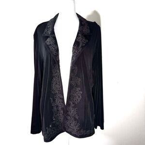 Chico’s Travelers Black slinky knit beaded Blazer